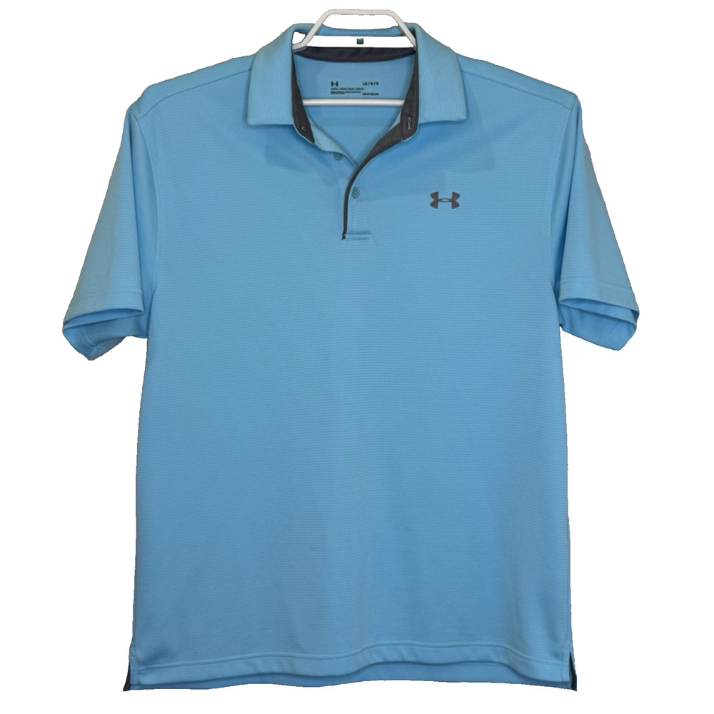 Under Armour Loose Heat Gear Polo Shirt Mens Size Large Blue Short Sleeve Collar